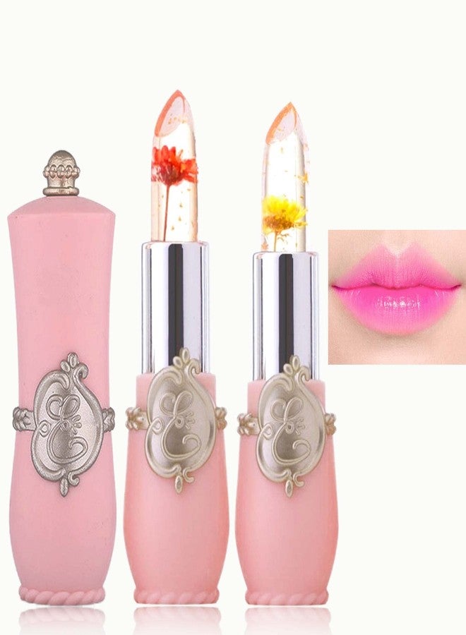 WENJLYJ 2PCS Crystal Flower Jelly Lipstick,Clear Lipstick with Flower Inside Magic PH Temperature Color Changing Lip Stick Tinted Lip Balm,Long Lasting Waterproof Moisturizing Lip Gloss Set(03+04) - Image 1